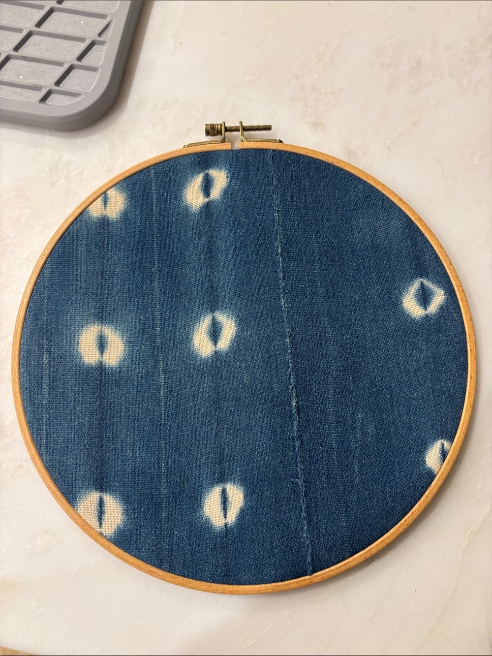 Blue Shibori Fabric Hoop Wall Accent